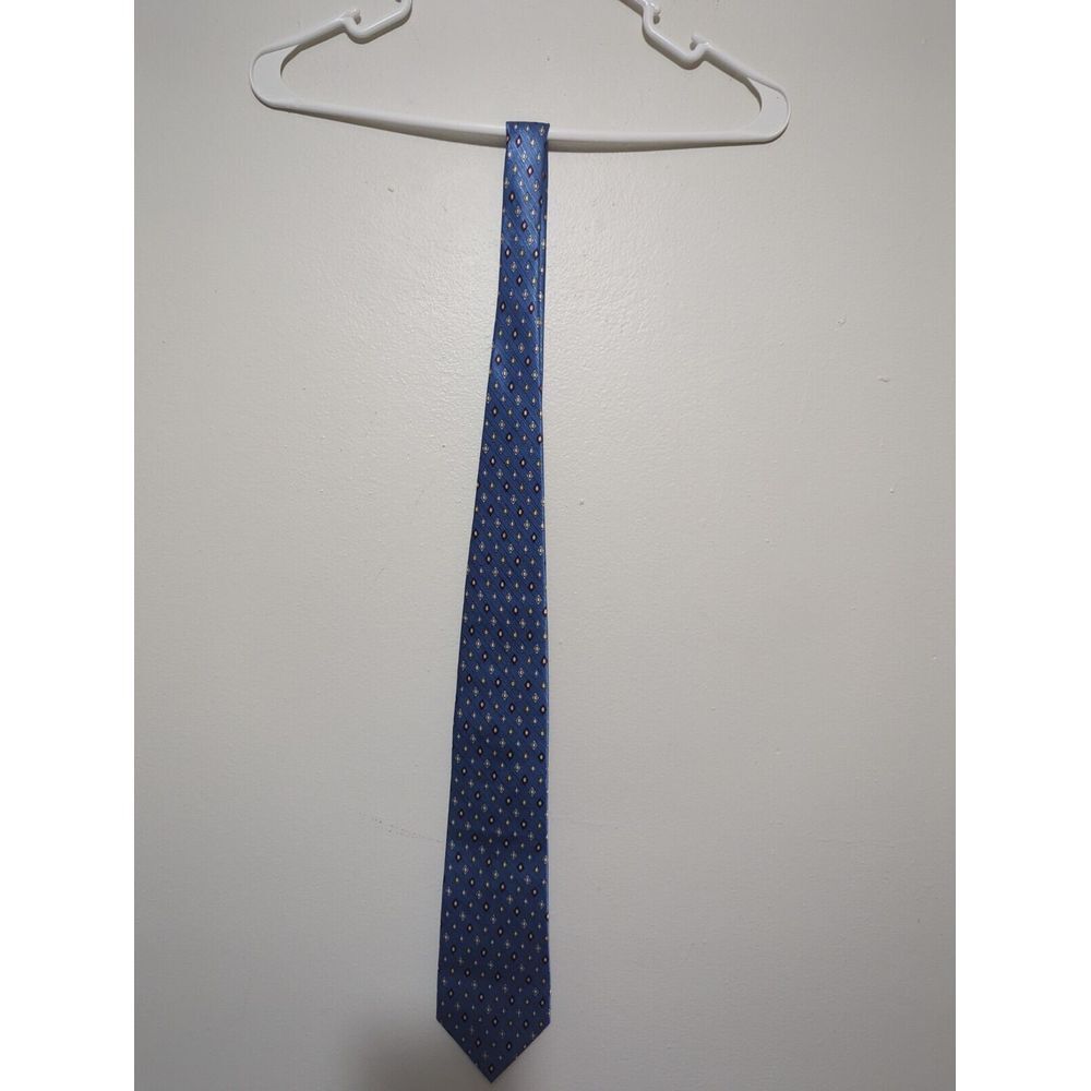 Umberto Bossi Roma Milano Blue Silk Geometric Diamond Hand Made Necktie Tie‎